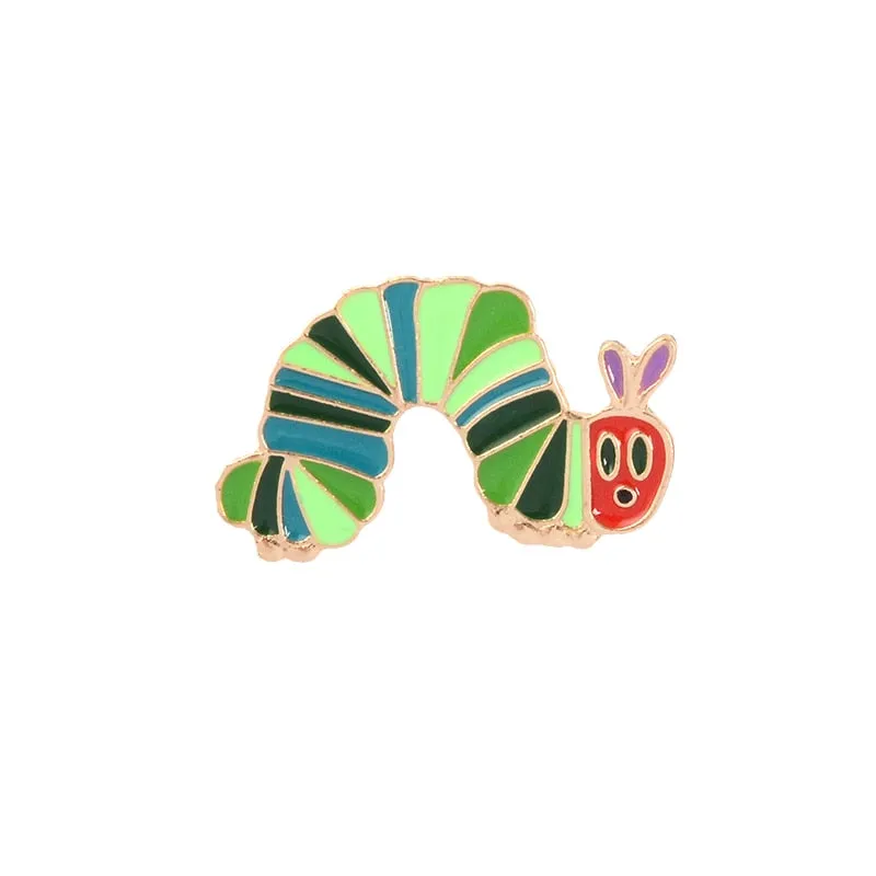Hungry Caterpillars Story Book Strawberry Catroon pins Fruit brooches Enamel pins Lapel pins jewelry For Friends Kids Gifts