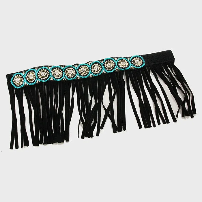 iLLASPARKZ 1-PAIR Suede fringe beaded anklet