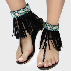 iLLASPARKZ 1-PAIR Suede fringe beaded anklet