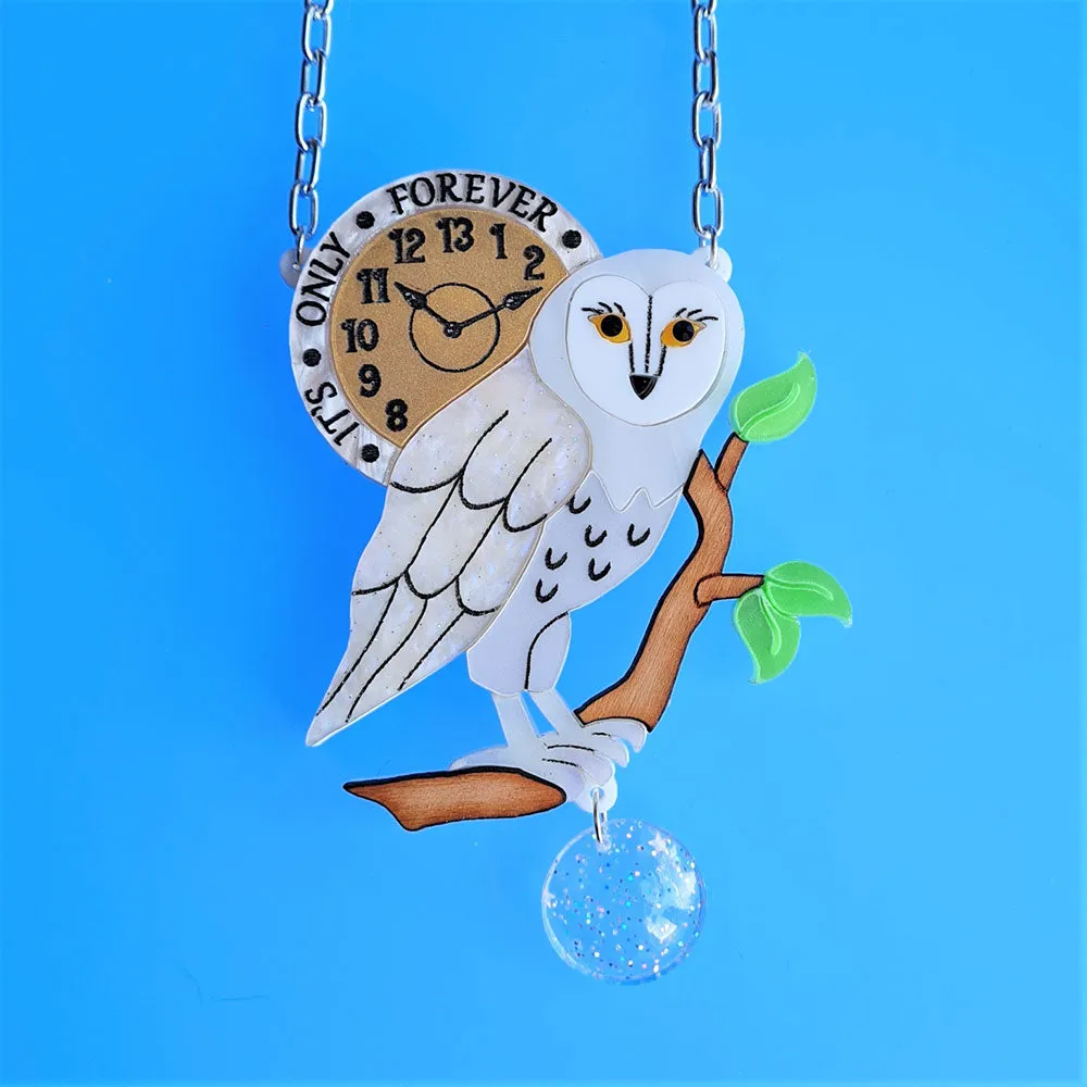 It's Only Forever White Barn Owl Necklace by Cherryloco Jewellery