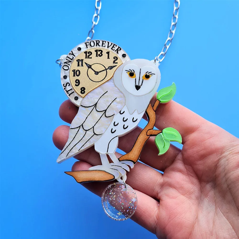 It's Only Forever White Barn Owl Necklace by Cherryloco Jewellery