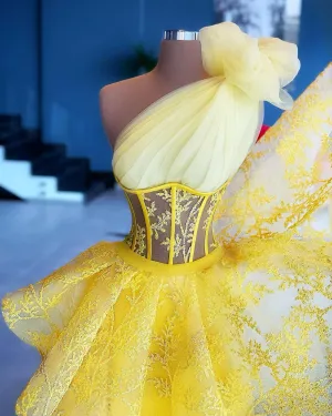 Josephine One Sleeve Lemon Evening Dress