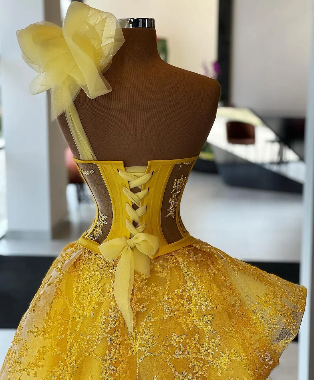 Josephine One Sleeve Lemon Evening Dress