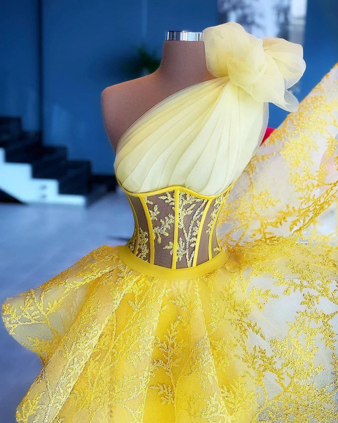 Josephine One Sleeve Lemon Evening Dress