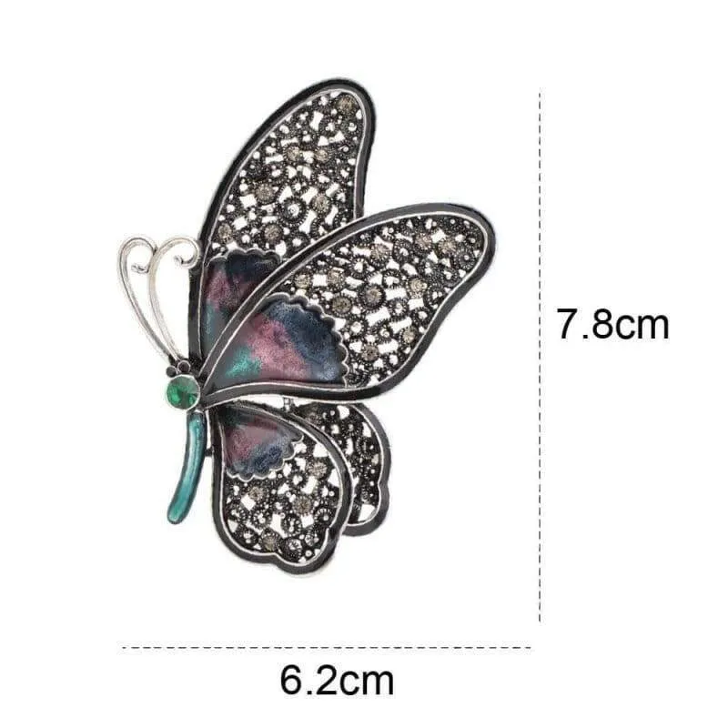Large Butterfly Pin Brooches, 3 Colour, Rhinestone Detail