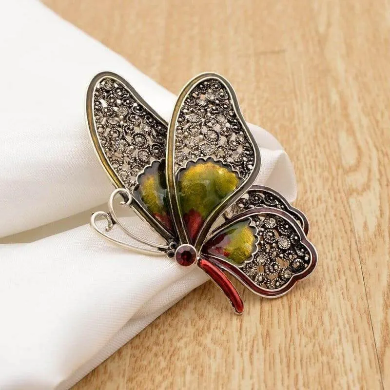 Large Butterfly Pin Brooches, 3 Colour, Rhinestone Detail