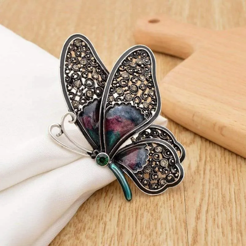 Large Butterfly Pin Brooches, 3 Colour, Rhinestone Detail