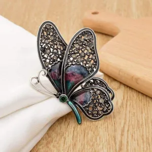 Large Butterfly Pin Brooches, 3 Colour, Rhinestone Detail