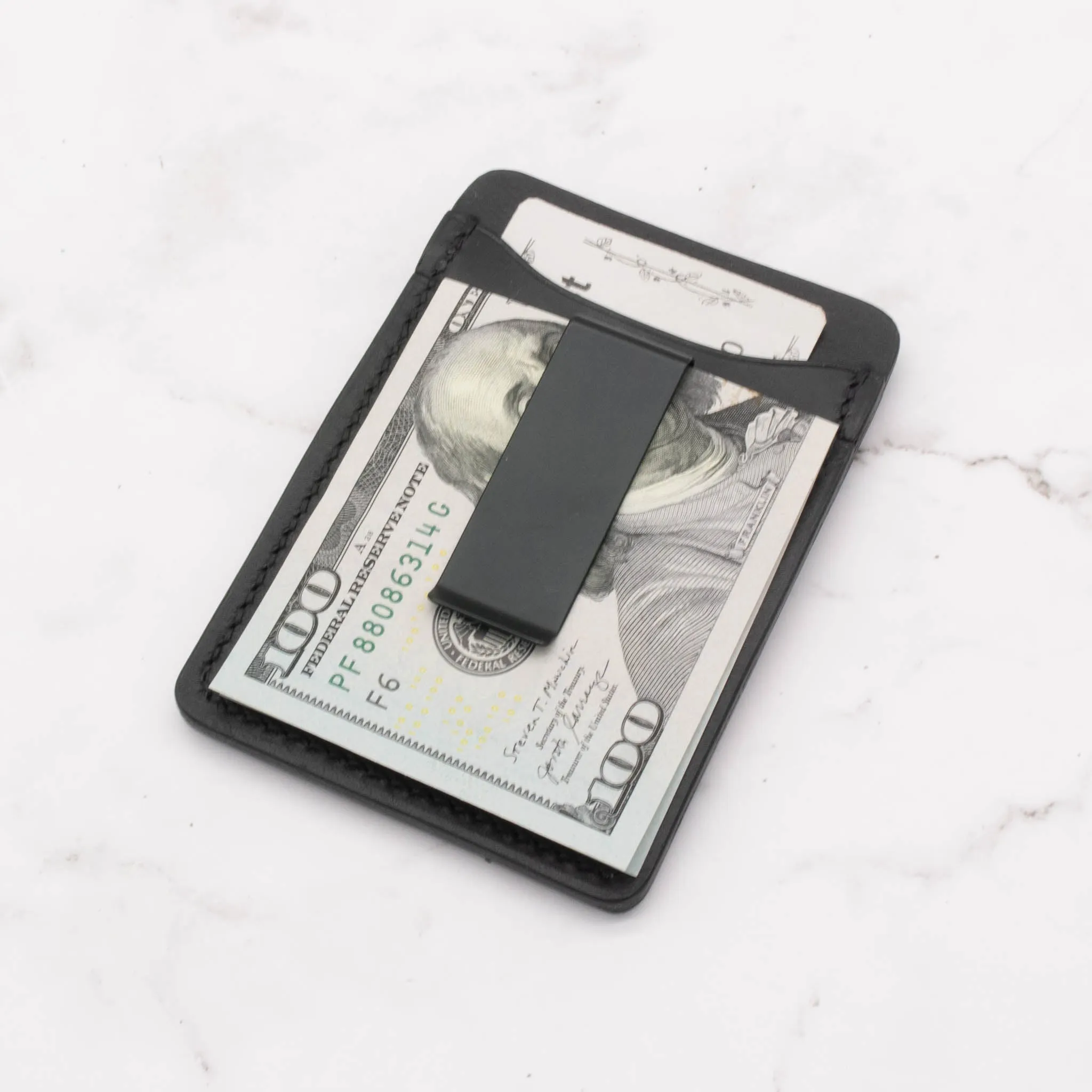 Leather Money Clip Card Holder Wallet with 4 Card Pockets (Choose from 3 Colors)