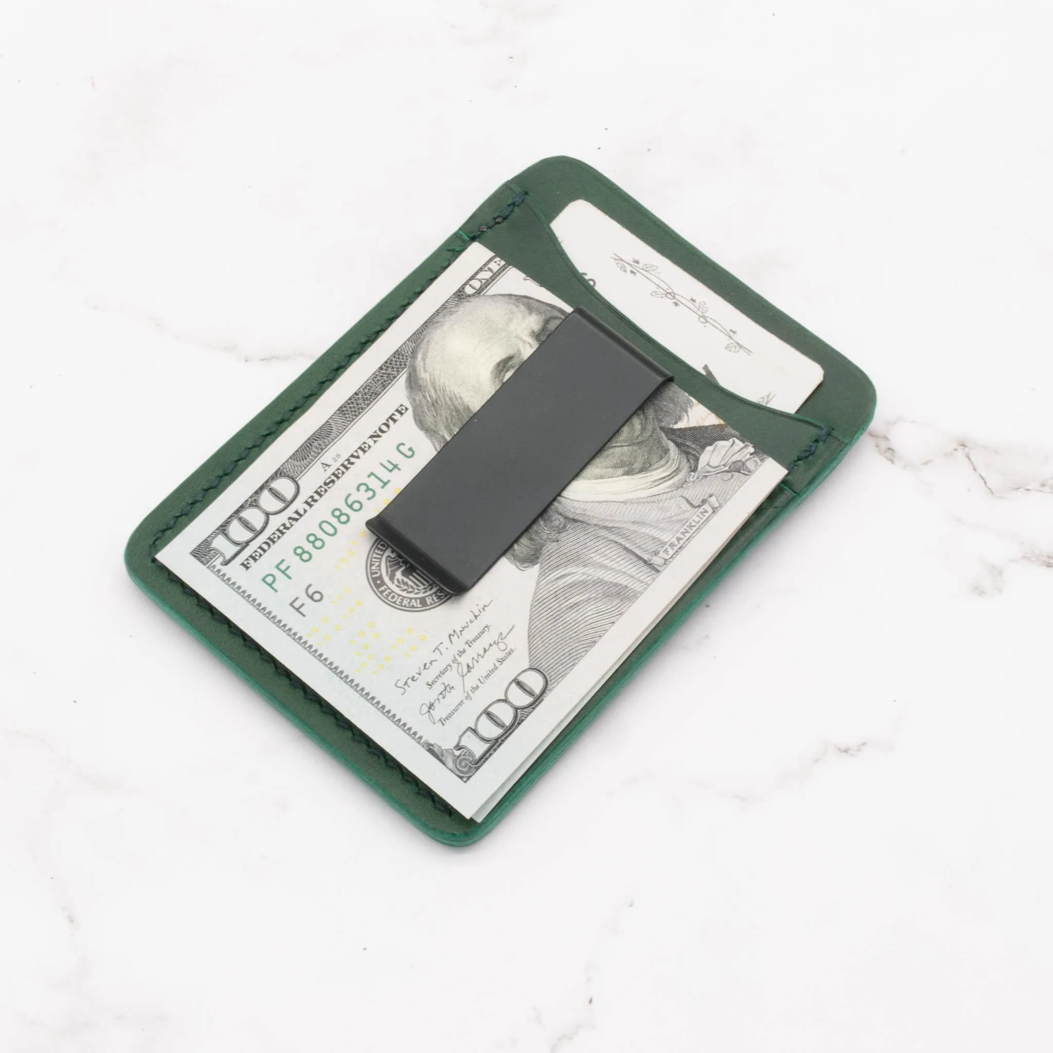 Leather Money Clip Card Holder Wallet with 4 Card Pockets (Choose from 3 Colors)