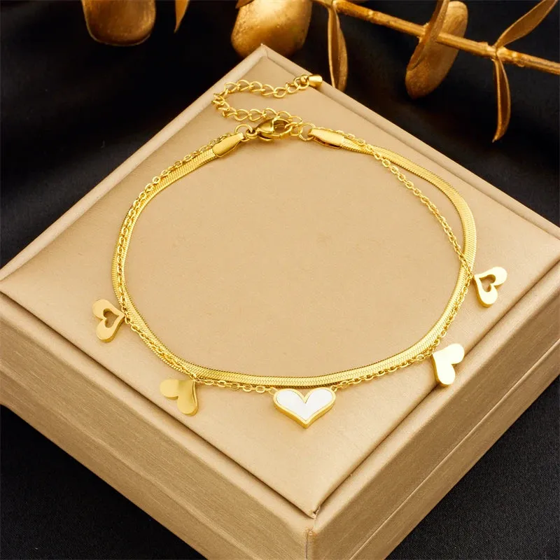 Lovely Heart Charm Anklets For Women 316L Stainless Steel