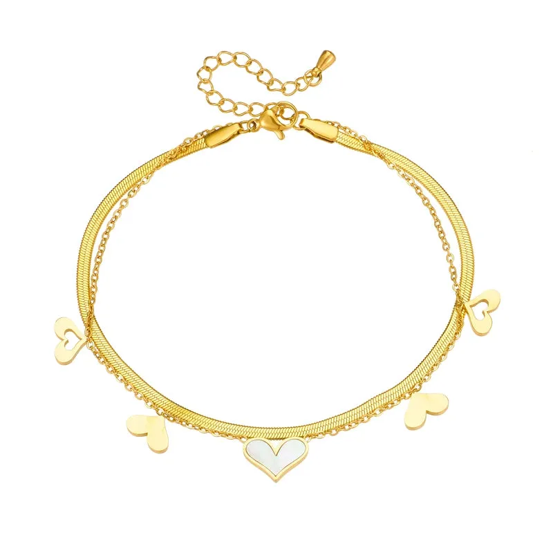 Lovely Heart Charm Anklets For Women 316L Stainless Steel