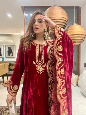 Mehak Jain in Naveli Deep Red Zari Embroidered Anarkali with Salwar set