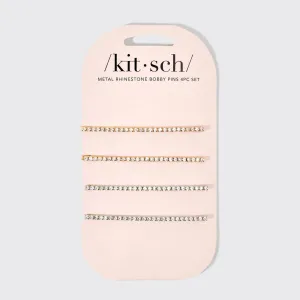 Metal Rhinestone Extra Long Bobby Pins 4pc Set - Gold/Silver