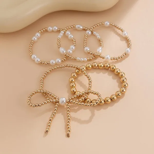 Multi-Layer Bow and Pearl Bracelet