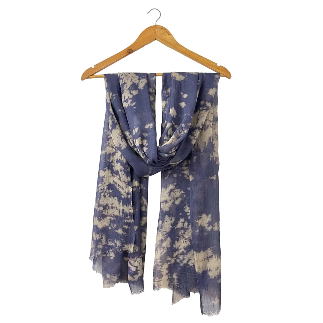 Navy Blue & Grey Crumple Tie Dye Modal Scarf with Italian Fringes