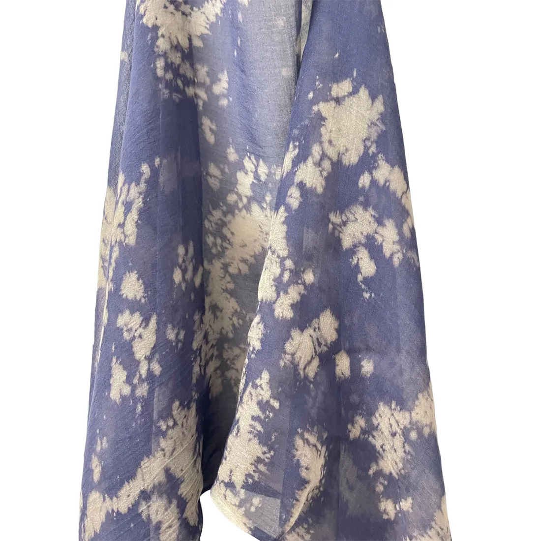 Navy Blue & Grey Crumple Tie Dye Modal Scarf with Italian Fringes
