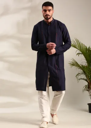 Navy Blue Cotton Silk Kurta Set