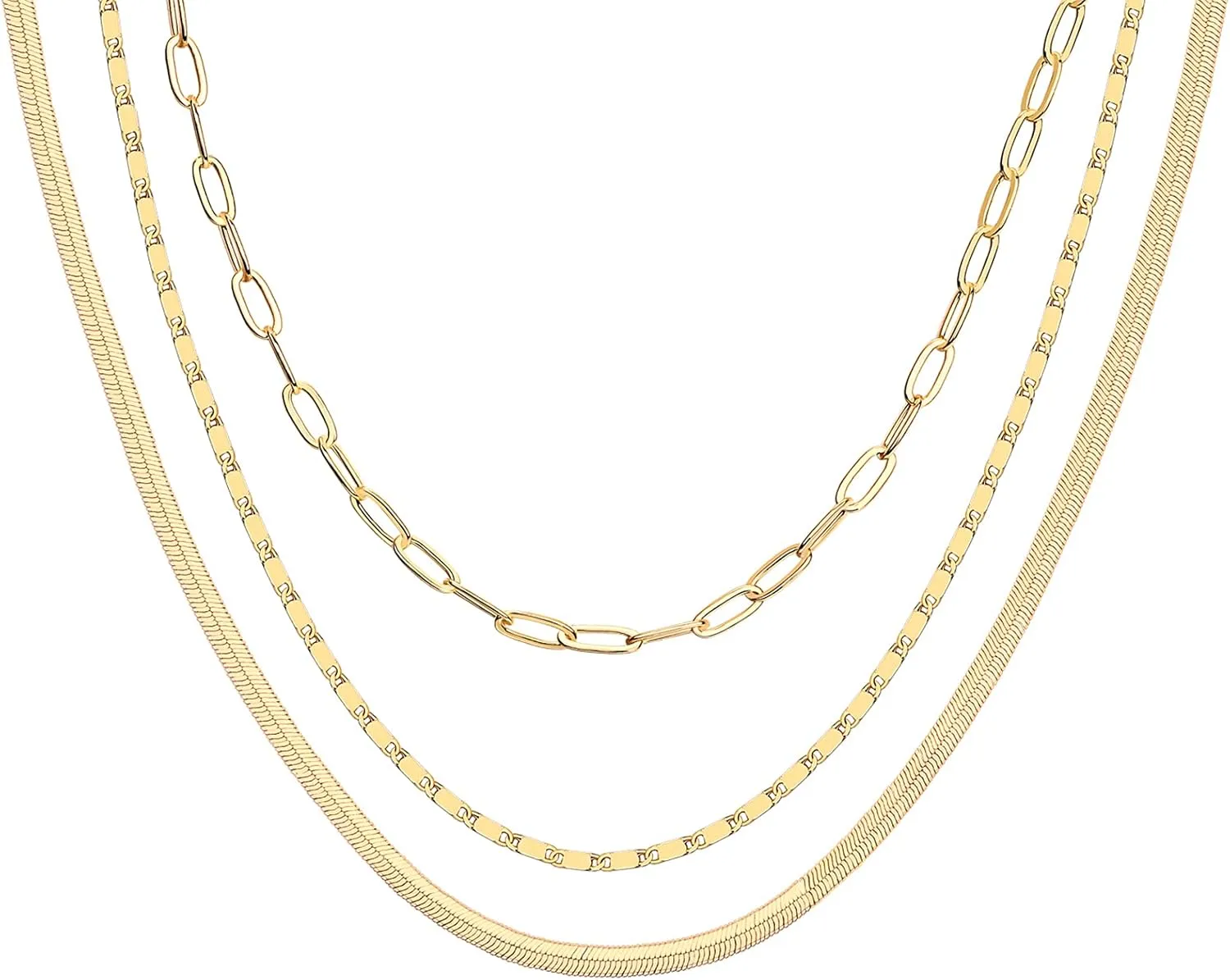 PAVOI 14K Gold Plated Dainty Layering Necklaces for Women | Snake Chain, Curb Link, Paperclip Layered Chains | Trendy Layering Necklace