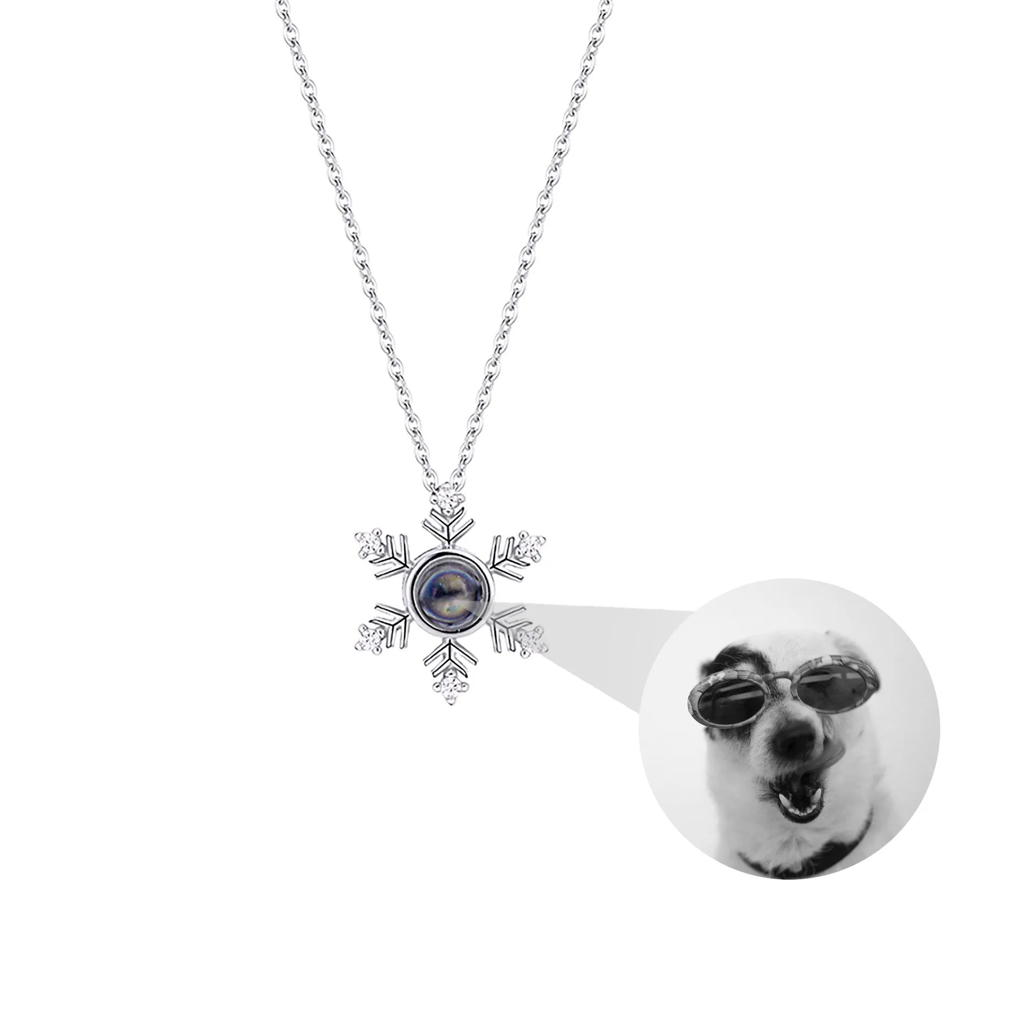 Photo Projection snowflake shape Necklace Pendant Jewelry for Lover Girlfriend 2022