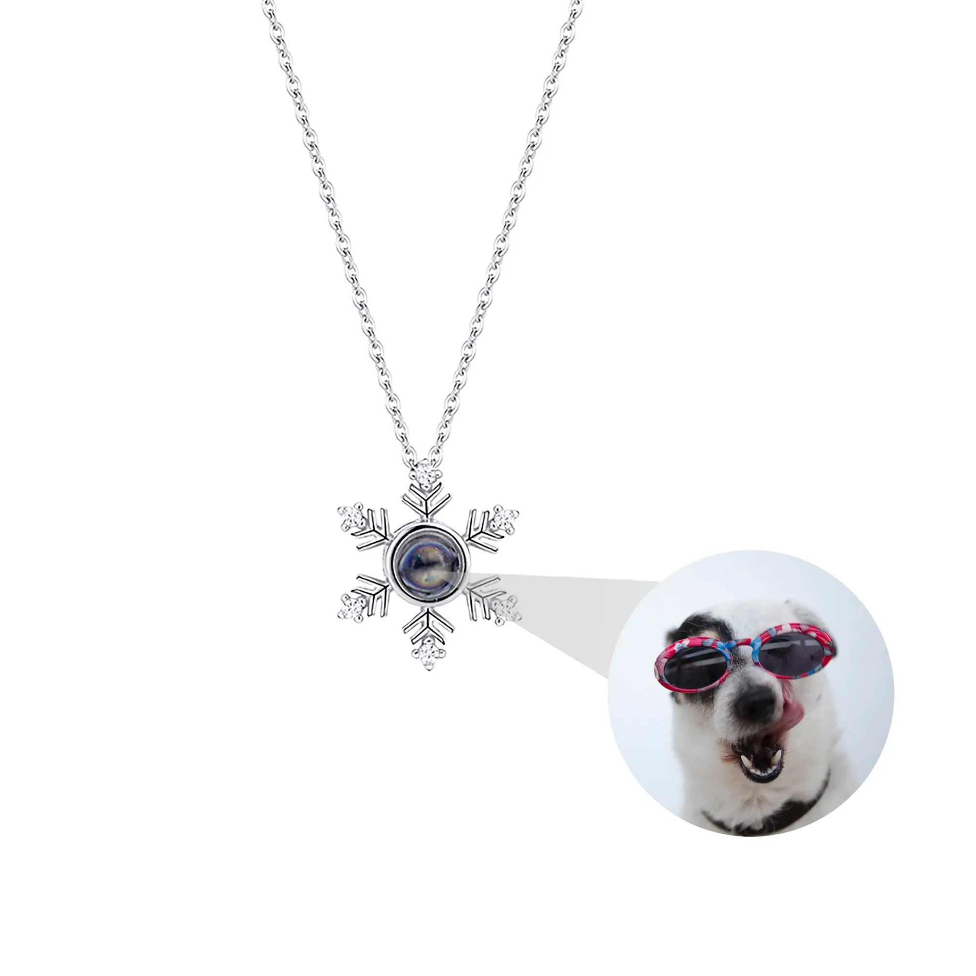 Photo Projection snowflake shape Necklace Pendant Jewelry for Lover Girlfriend 2022