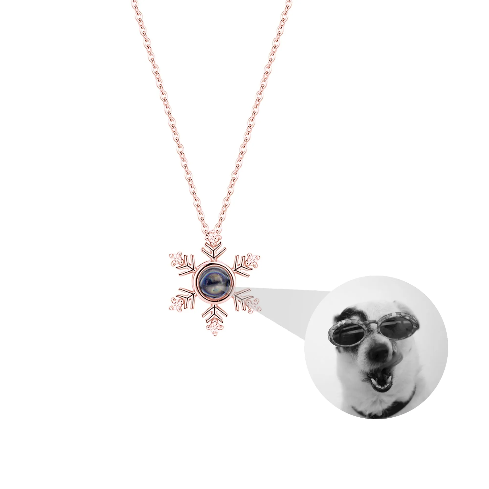 Photo Projection snowflake shape Necklace Pendant Jewelry for Lover Girlfriend 2022
