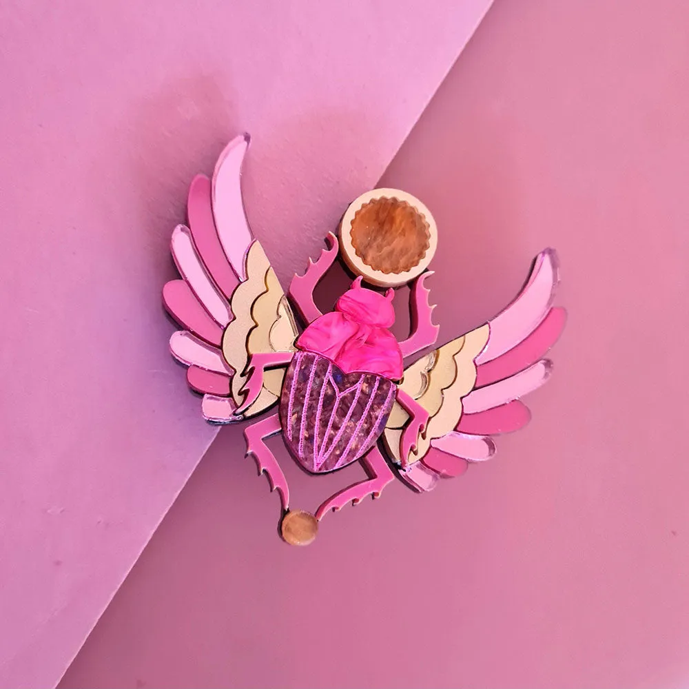 Pink Winged Scarab Beetle Necklace by Cherryloco Jewellery