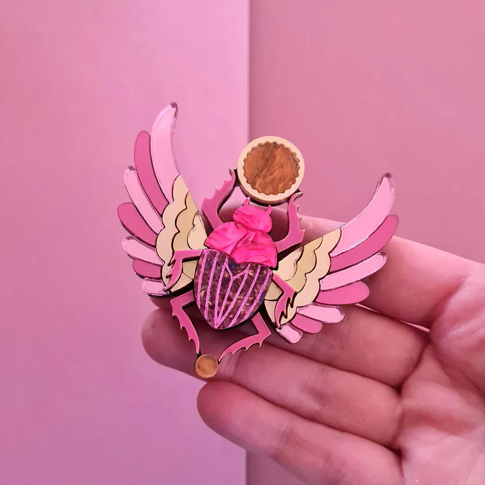 Pink Winged Scarab Beetle Necklace by Cherryloco Jewellery