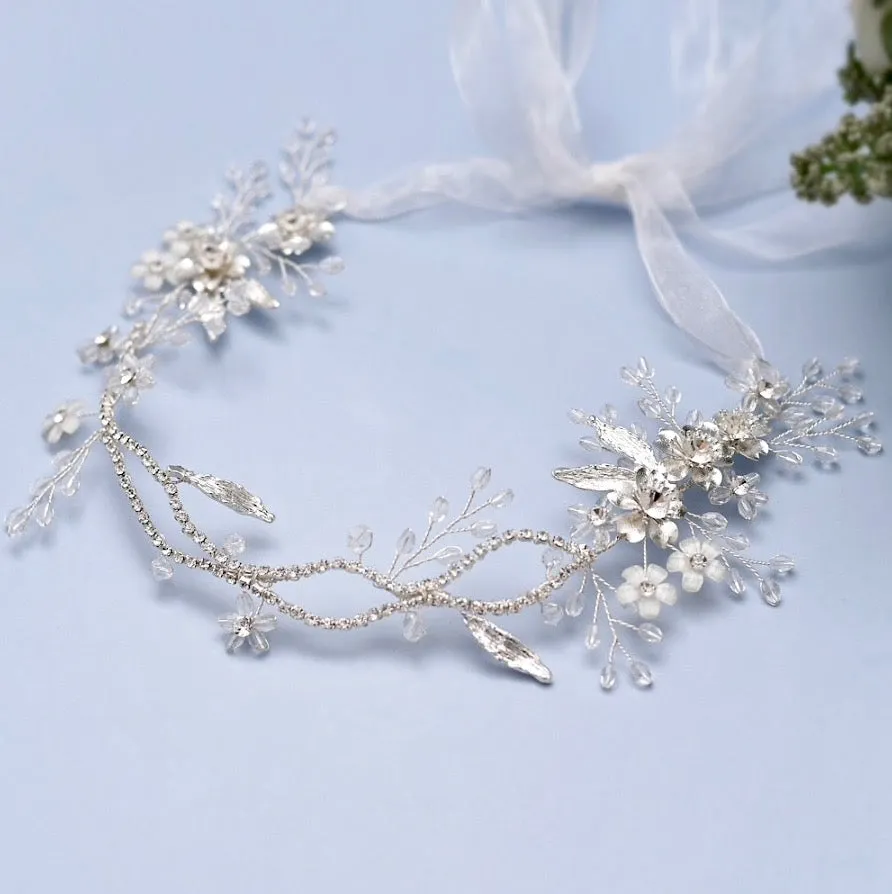 "Avala" - Silver Bridal Headband / Hair Vine
