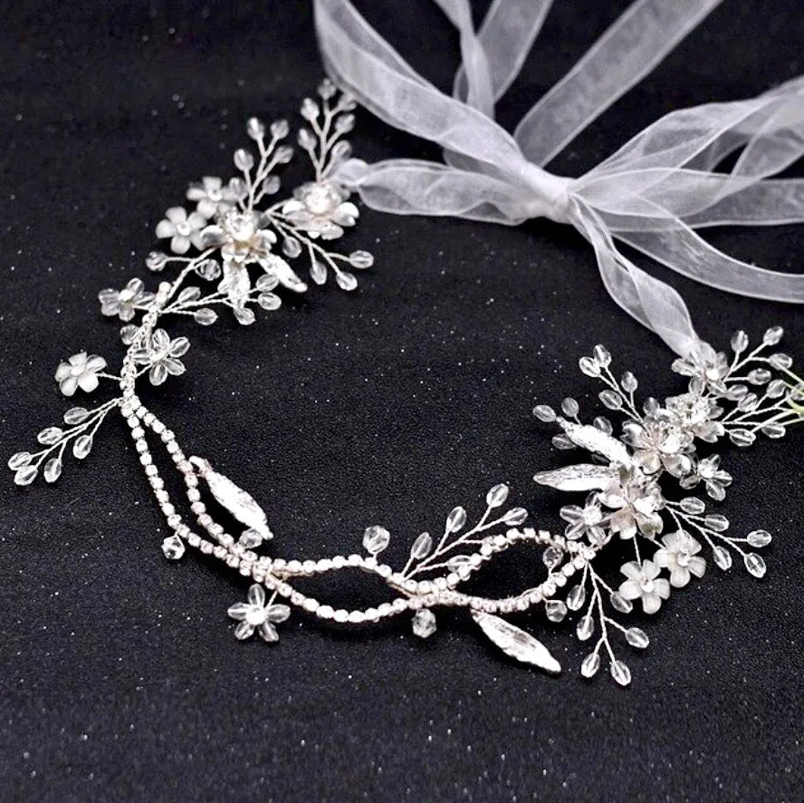 "Avala" - Silver Bridal Headband / Hair Vine