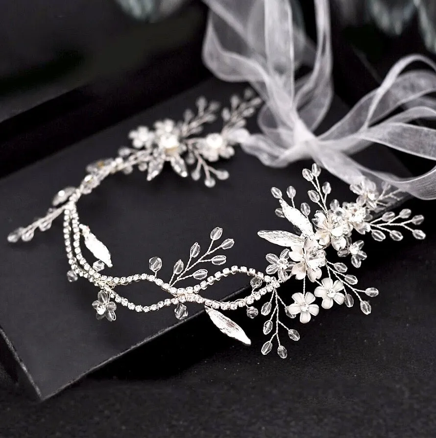 "Avala" - Silver Bridal Headband / Hair Vine