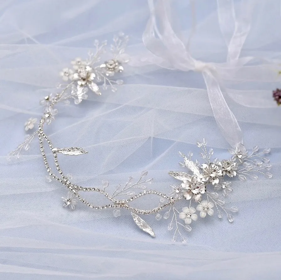 "Avala" - Silver Bridal Headband / Hair Vine