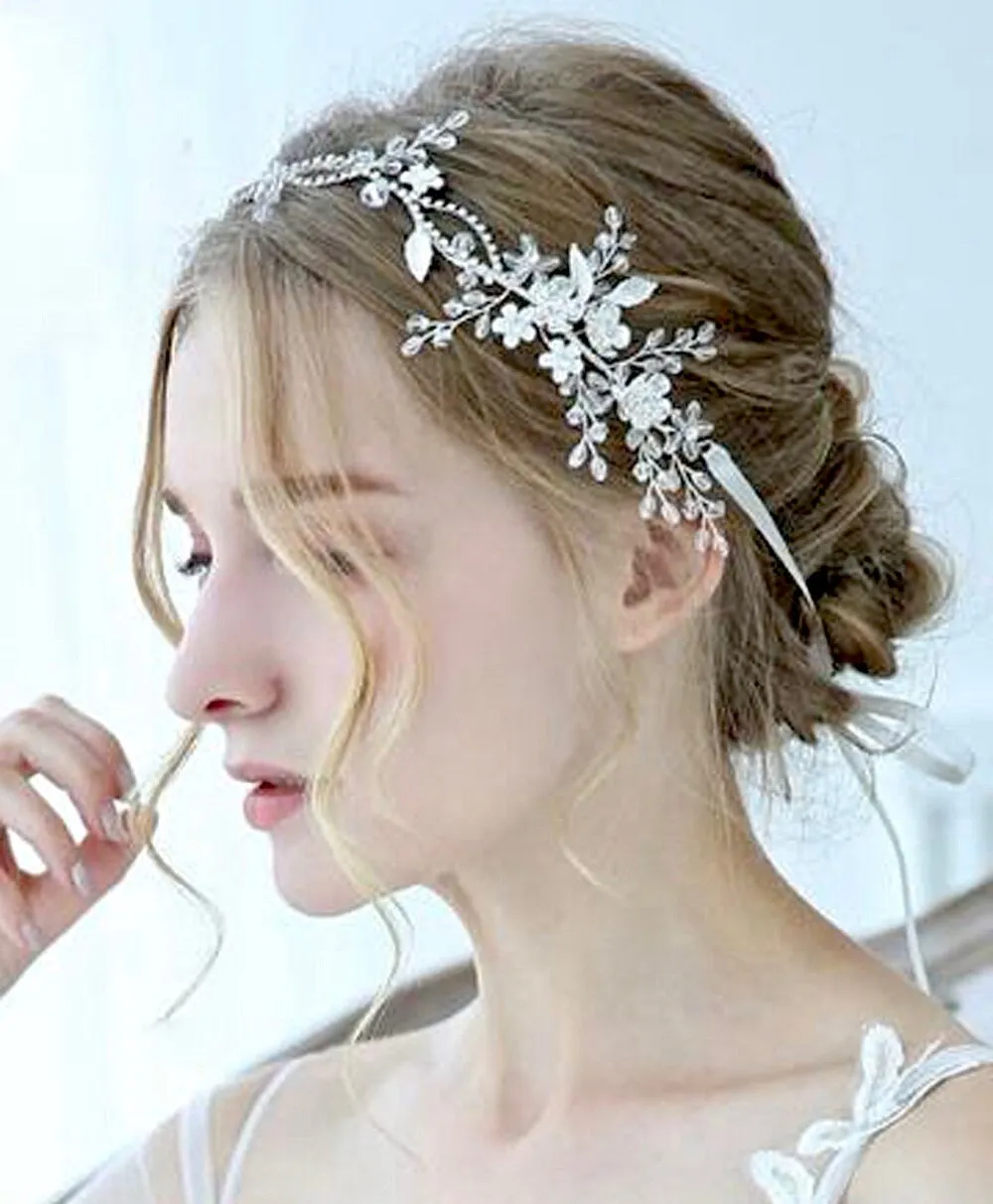 "Avala" - Silver Bridal Headband / Hair Vine