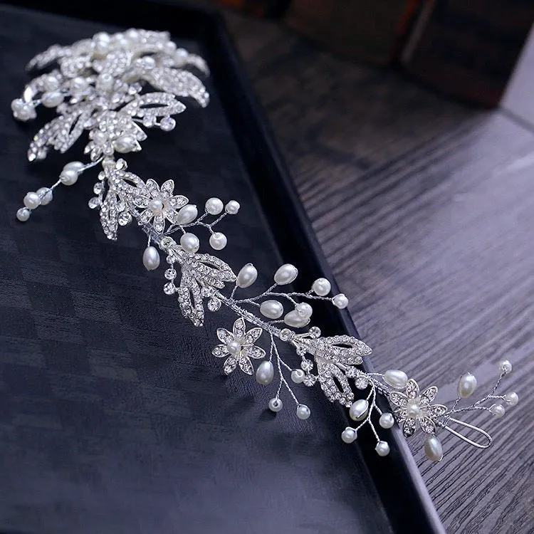 "Robin" - Silver Pearl and Crystal Bridal Headband