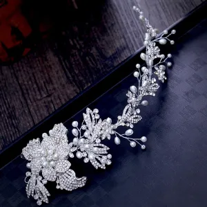 "Robin" - Silver Pearl and Crystal Bridal Headband