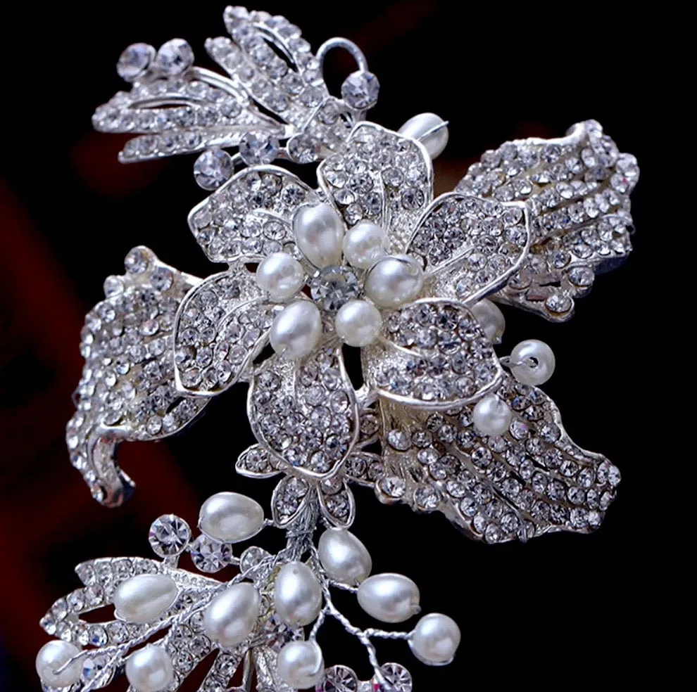 "Robin" - Silver Pearl and Crystal Bridal Headband
