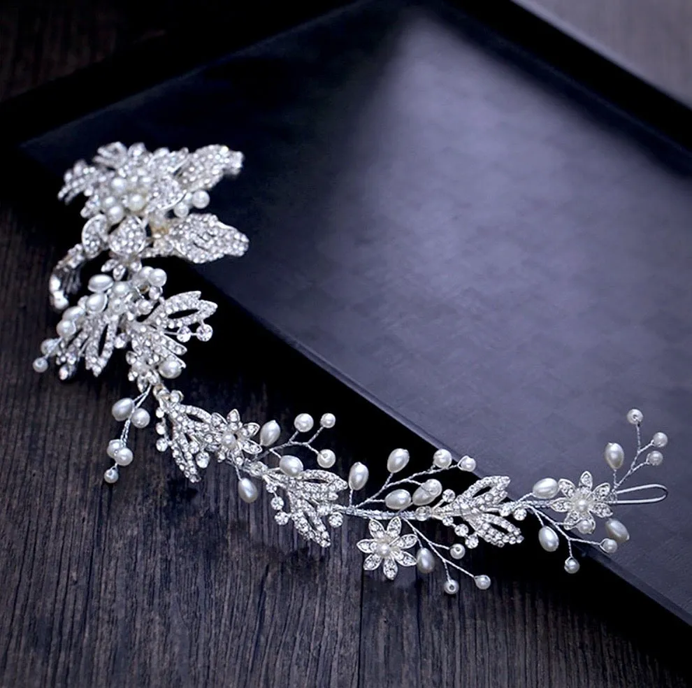"Robin" - Silver Pearl and Crystal Bridal Headband