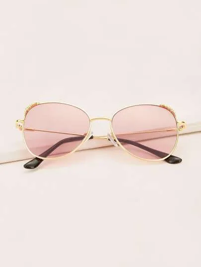Rhinestone Decor Metal Frame Sunglasses