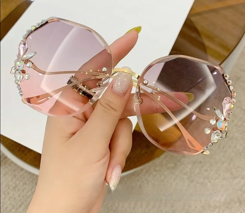 Rimless Large Diamond Studded Sunglasses