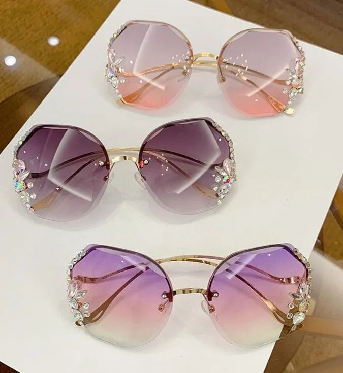 Rimless Large Diamond Studded Sunglasses