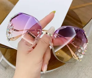 Rimless Large Diamond Studded Sunglasses