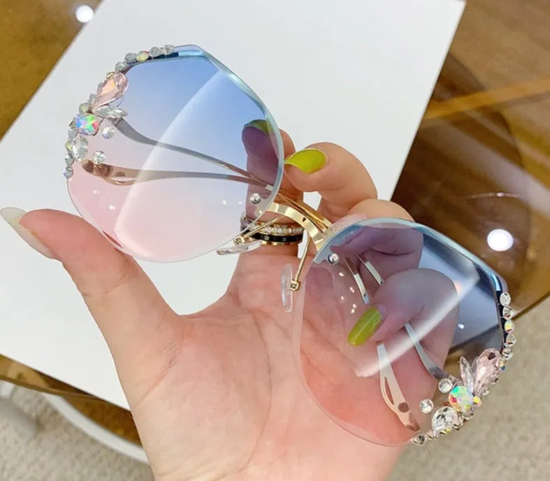 Rimless Large Diamond Studded Sunglasses