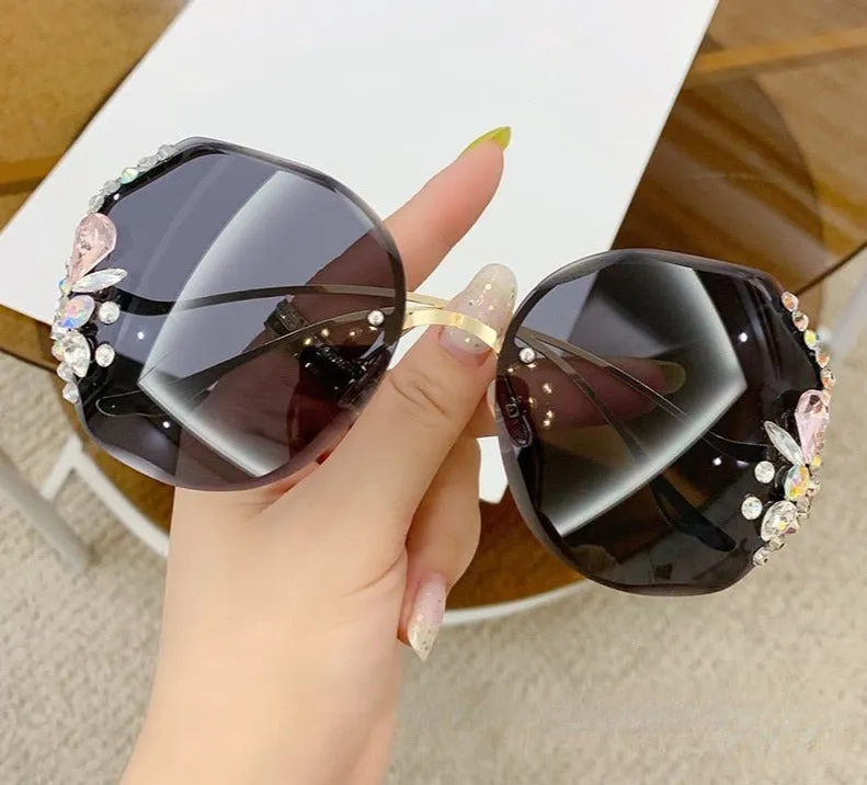Rimless Large Diamond Studded Sunglasses