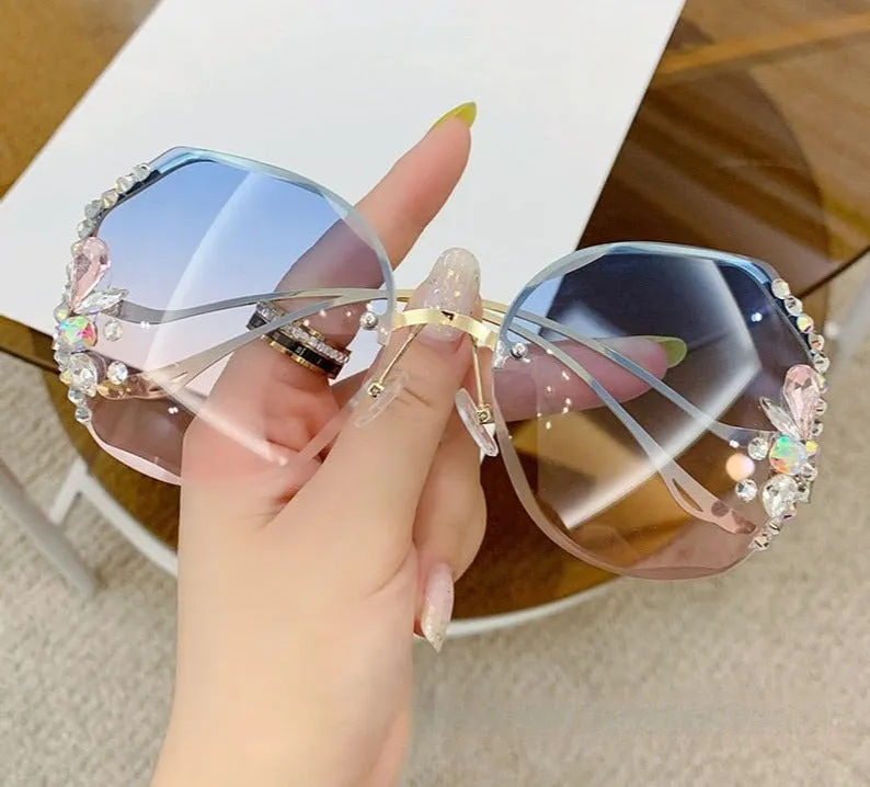 Rimless Large Diamond Studded Sunglasses