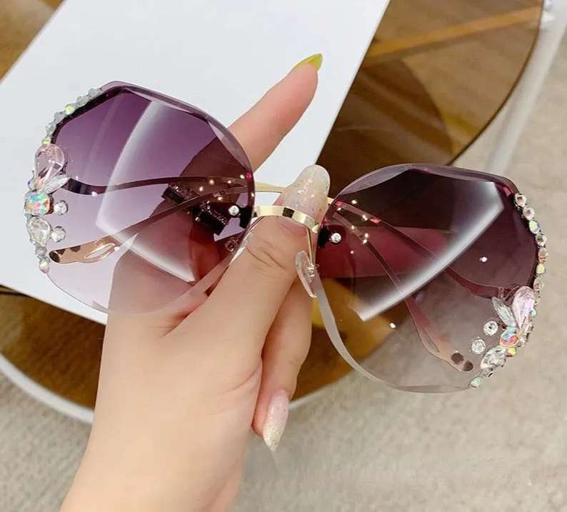 Rimless Large Diamond Studded Sunglasses
