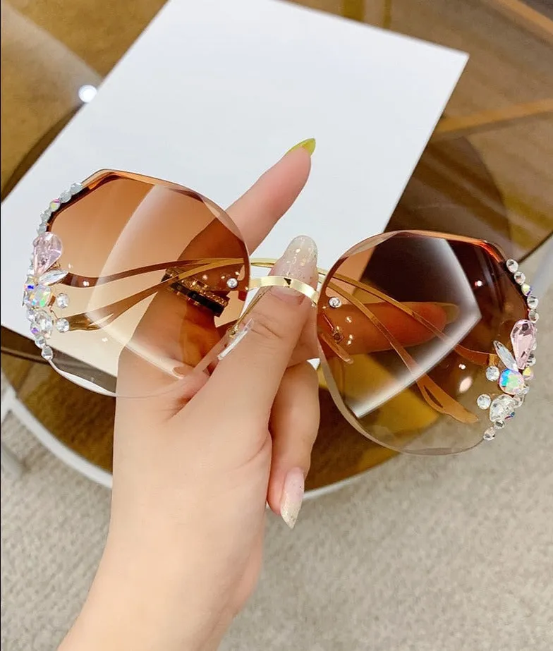 Rimless Large Diamond Studded Sunglasses