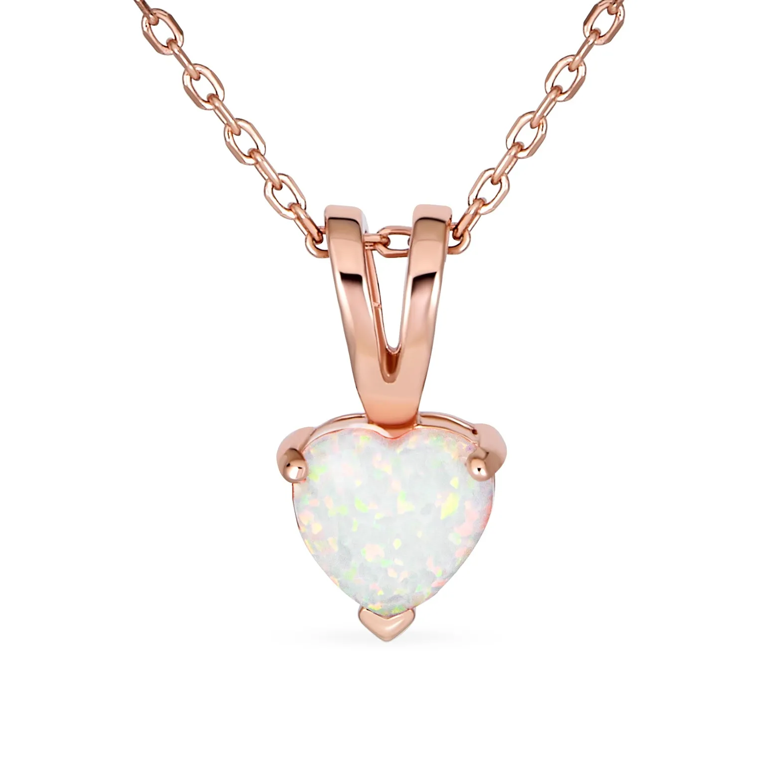 Romantic Bridal Necklace Opal Heart Pendant Rose Gold Sterling Silver 5CT Solitaire