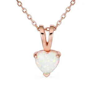 Romantic Bridal Necklace Opal Heart Pendant Rose Gold Sterling Silver 5CT Solitaire