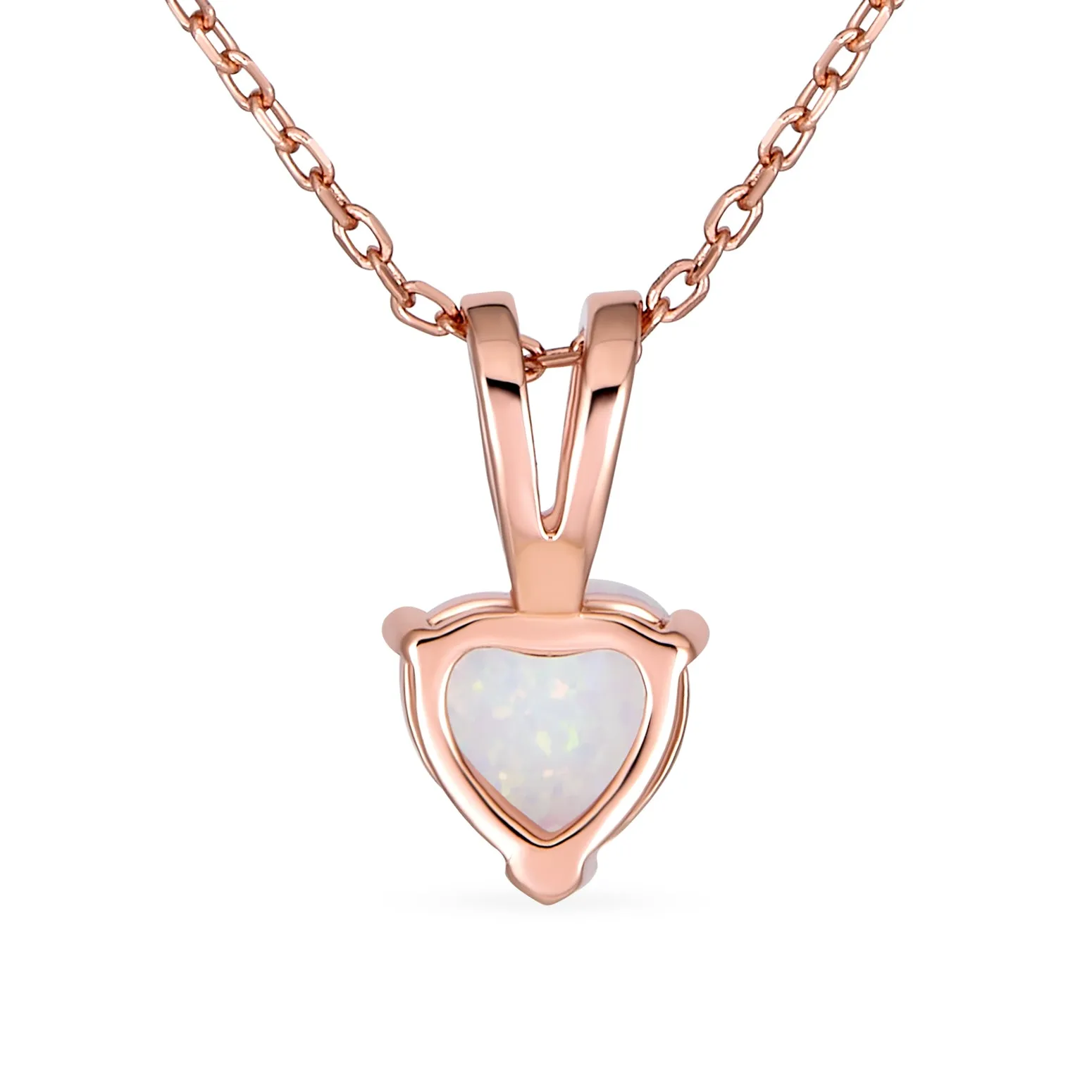 Romantic Bridal Necklace Opal Heart Pendant Rose Gold Sterling Silver 5CT Solitaire