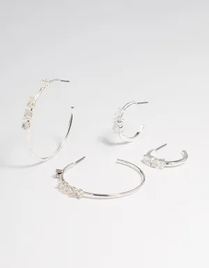 Silver Plated Cubic Zirconia Teardrop Hoop Earrings